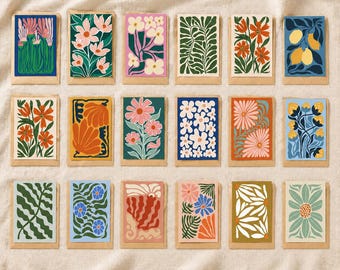 Set of 18 Abstract Floral Blank Greeting Cards For Modern Art Lovers Gift
