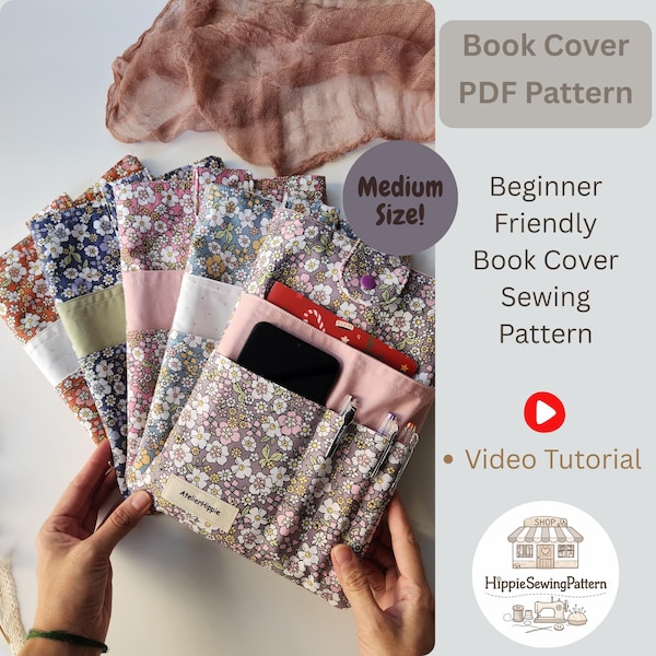 Book Sleeve Sewing Pattern | Beginner Friendly Fabric Book Cover PDF | Phone & Pen Pockets