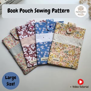 Large Book Pouch Sewing Pattern, Multi Pocket Book Cover Tutorial (PDF Download)