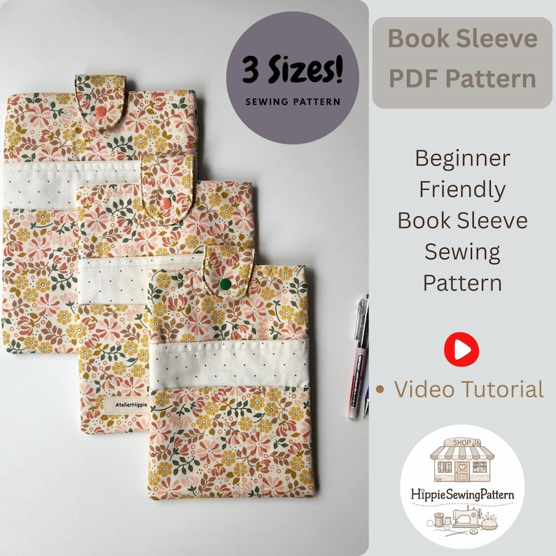 Book Sleeve Sewing Pattern: 3 Sizes, Fabric Book Cover With Pockets - Etsy