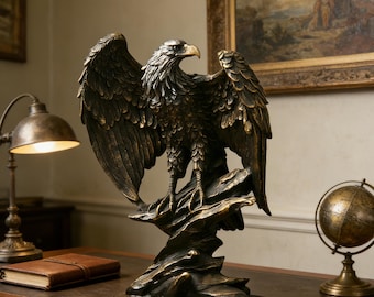Majestuosa estatua de águila calva, escultura de resina con acabado bronce, decoración patriótica del águila americana.