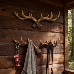 Rustic Faux Antler Wall Hook, Deer Horn Coat Rack , Resin Wall Art