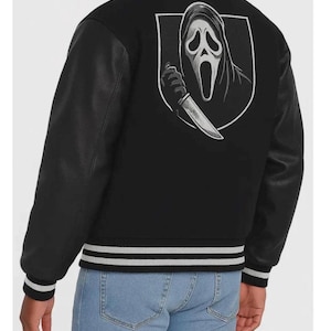 Ghost Face Varsity Jacket Letterman, Halloween Costume Wool & Leather Horror Street wear