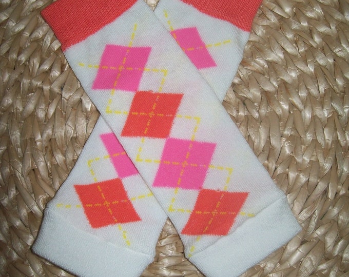 Newborn Baby Girl Leg Warmers Pink & White Argyle Etsy