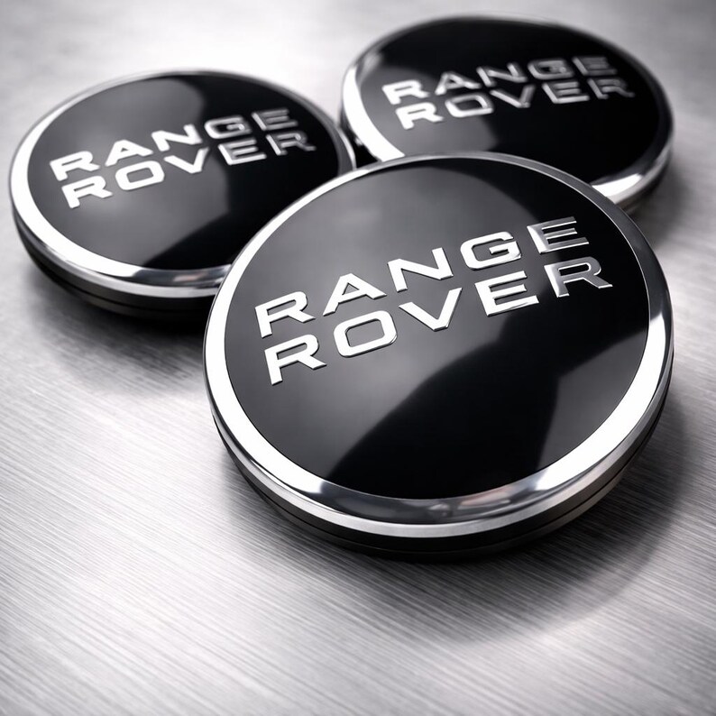 Range Rover Metal Emblems Range Rover 63mm Alloy Wheel Centre Caps Set of 4 – Black Chrome Hub ...