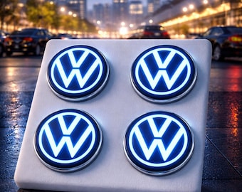 Tapacubos centrales flotantes autonivelantes LED azules Volkswagen de 65 mm, juego de 4