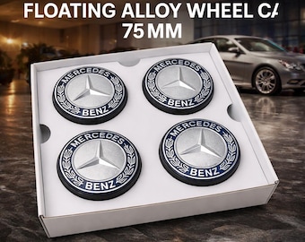 Tapacubos flotantes Mercedes - Cromo azul, autonivelantes (juego de 4, 75 mm)