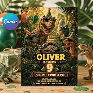 Editable Dinosaur Invitation, DInosaur Birthday Party Invitation, Dinosaur World Invite, T-Rex Party Invite, Jurassic 1st 3rd 5th Birthday
