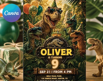 Editable Dinosaur Invitation, DInosaur Birthday Party Invitation, Dinosaur World Invite, T-Rex Party Invite, Jurassic 1st 3rd 5th Birthday