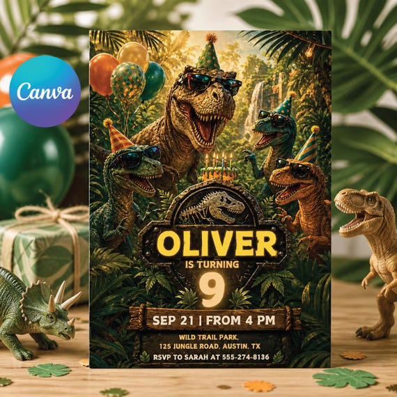 Editable Dinosaur Invitation, DInosaur Birthday Party Invitation, Dinosaur World Invite, T-Rex Party Invite, Jurassic 1st 3rd 5th Birthday