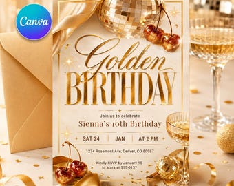 Golden Birthday invitation Gold glitter birthday invitation Golden birthday invite for girl 10th birthday invitation, Glam Glitter Invite