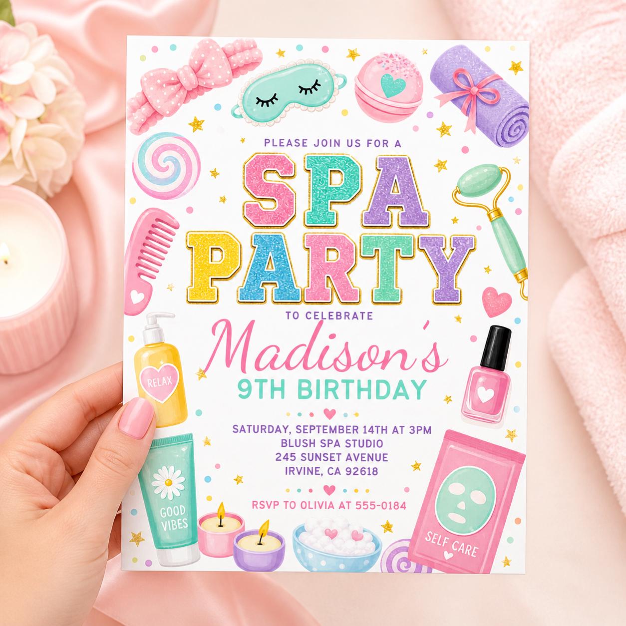 Spa Birthday Party Invitation, Pamper Party Invite, Girl Spa Birthday ...