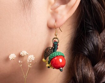 Cozy Autumn Acorn Earrings Vintage Everyday Fall Jewelry, Dainty Ceramic Berry Drops, Warm Sweater Weather Accessories Thanksgiving