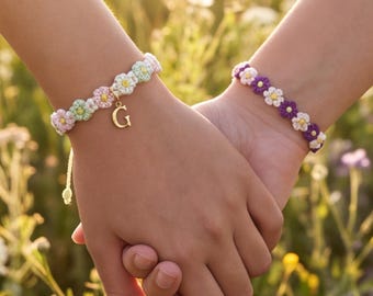Mom Daughter Matching Bracelet Custom Family Birthstone Initial Floral Keepsake