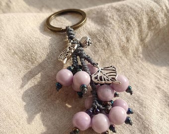 Llavero de uva de cerámica hecho a mano, colgante vintage de macramé para bolso, accesorio para coche.