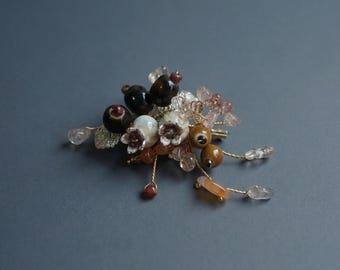 Ceramic Agate Butterfly Brooch, Pink Gemstone Wire Wrapped Jewelry, Dark Academia Lapel Pin