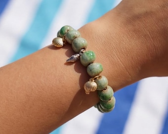 Handmade Ceramic Beaded Charm Bracelet, Peace Dove Love Jewelry,  Mother's Day Friendship Gift