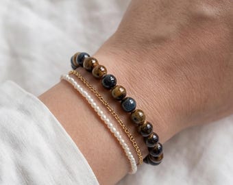 Pulsera de cuentas de cerámica con tonos tierra / Banda azul y marrón / Regalo para amantes de la naturaleza / Joyería cottagecore que aporta conexión con la tierra
