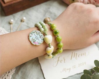 Ceramic Bead Bracelet Mothers Day Gift| Double Wrap Boho Jewelry| Mom Floral Bracelets