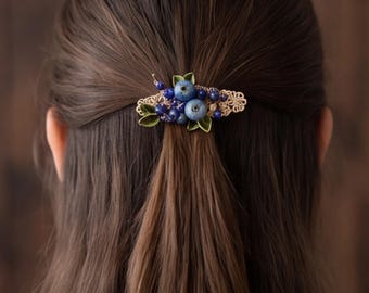 Pinza para el cabello Cottagecore con diseño de arándanos, broche botánico, accesorio de regalo para amantes de la naturaleza.