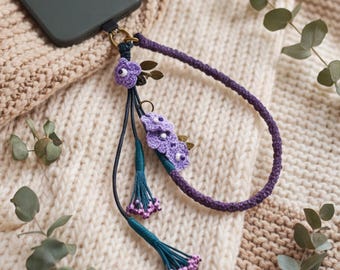 Crochet Flower Phone Charm, Cottagecore Wrist Strap, Best Friend Birthday Gift, Fairycore Ceramic Lanyard, Boho Bridesmaid Proposal Favor