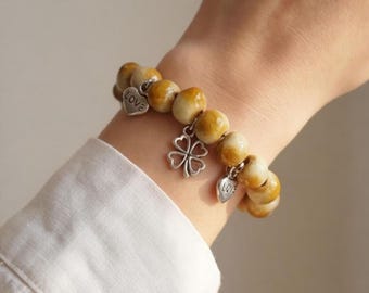 Boho Ceramic Bead Bracelet | Earthy Cottagecore Jewelry | Elastic Stacking Bracelet