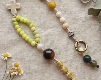 Colgante de cerámica verde matcha para teléfono, pulsera con cuentas estilo cottagecore, accesorio para bolso/tableta estilo fairycore