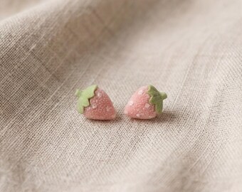 Ceramic Strawberry Earrings | Metal Free Bioceramic Posts|Fruit Studs | Cute Cottagecore Jewelry