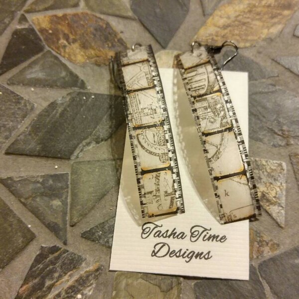 NEW DESIGN!! Steampunk, funky, Handmade, film strip, filmstrip, steam punk earrings.