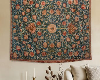 Vintage Persian Style Tapestry, Ornate Floral Wall Hanging, Bohemian Indian Room Decor, Antique Carpet Art Tapestry,Traditional Ethnic Decor