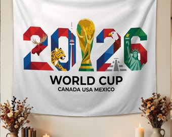 "Personalisierte 2026 Fußball-Turnier Tapisserie Geometrische Trophäe Design Kanada USA Mexiko Cup-Fan Dekor Moderne Sport Wandbehang Kunst."