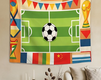 Wandteppich für Fußballfelder, Wandbehang für Fußballfelder, Wandbehang für Fußball, Retro-Sportplatz, niedliches Sportdekor für Kinder