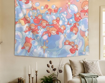 Cute Bubble Cartoon Tapestry,Kawaii Dreamy Wall Hanging,Pastel Aesthetic Room Decor,Kid Bedroom Decor,Soft Cute Tapestry Gift,Girly Wall Art
