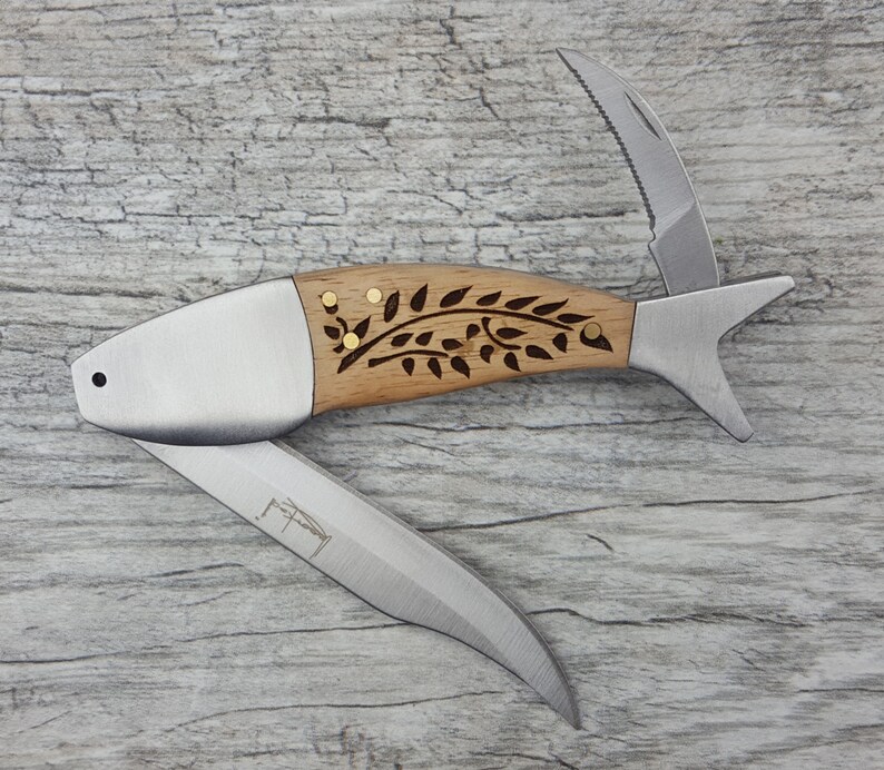 Custom Personalized Engraved Wood Fish FOLDING POCKET KNIFE Etsy