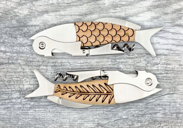 Fish Shaped Pocket Knife/Corkscrew/Bottle Opener-Uncorked Originals-w Orig  Bag