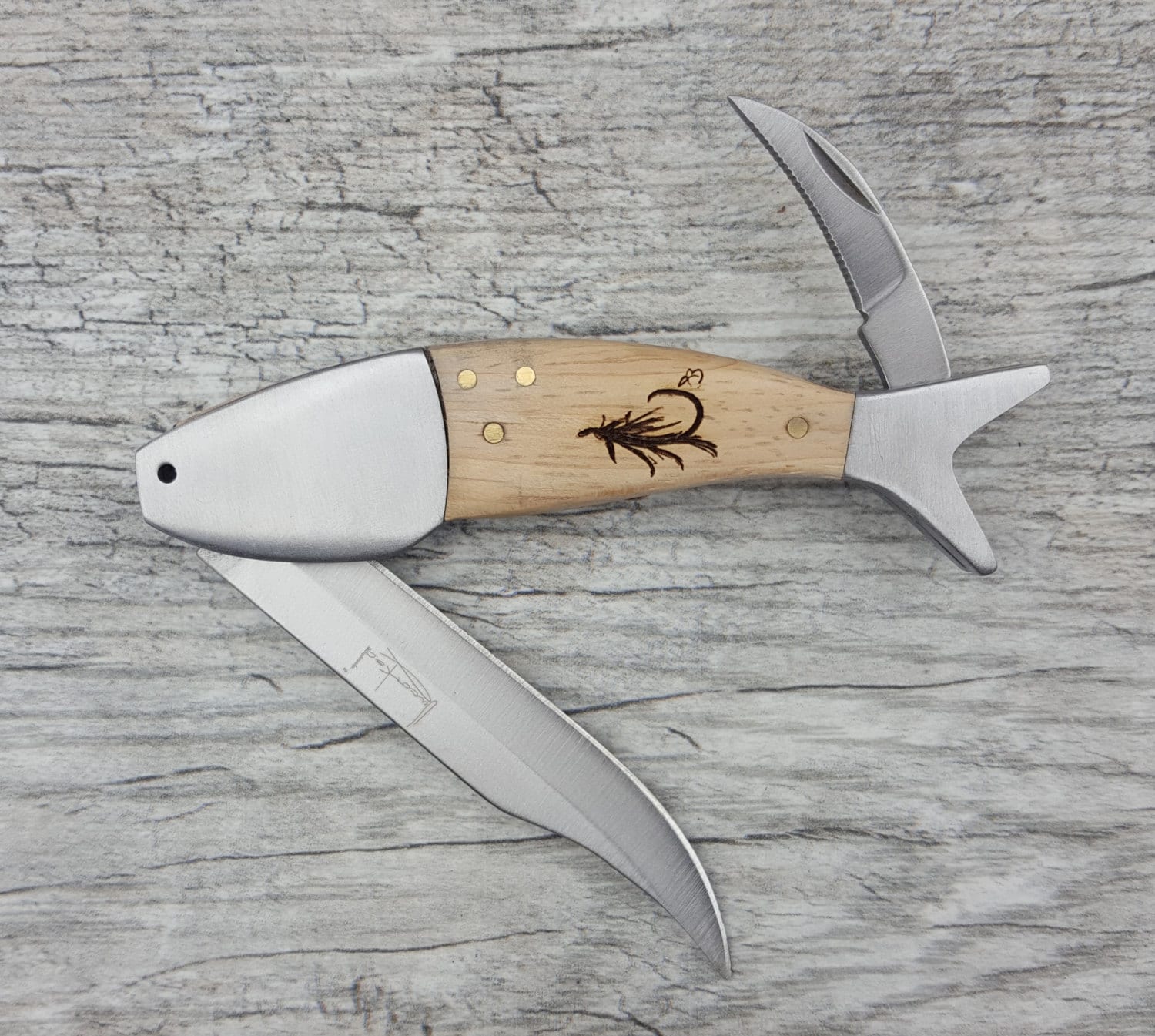 Custom Engraved Wood Fish FOLDING POCKET KNIFE Fishing Fly Etsy
