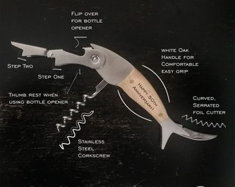 Fish Shaped Pocket Knife/Corkscrew/Bottle Opener-Uncorked Originals-w Orig  Bag
