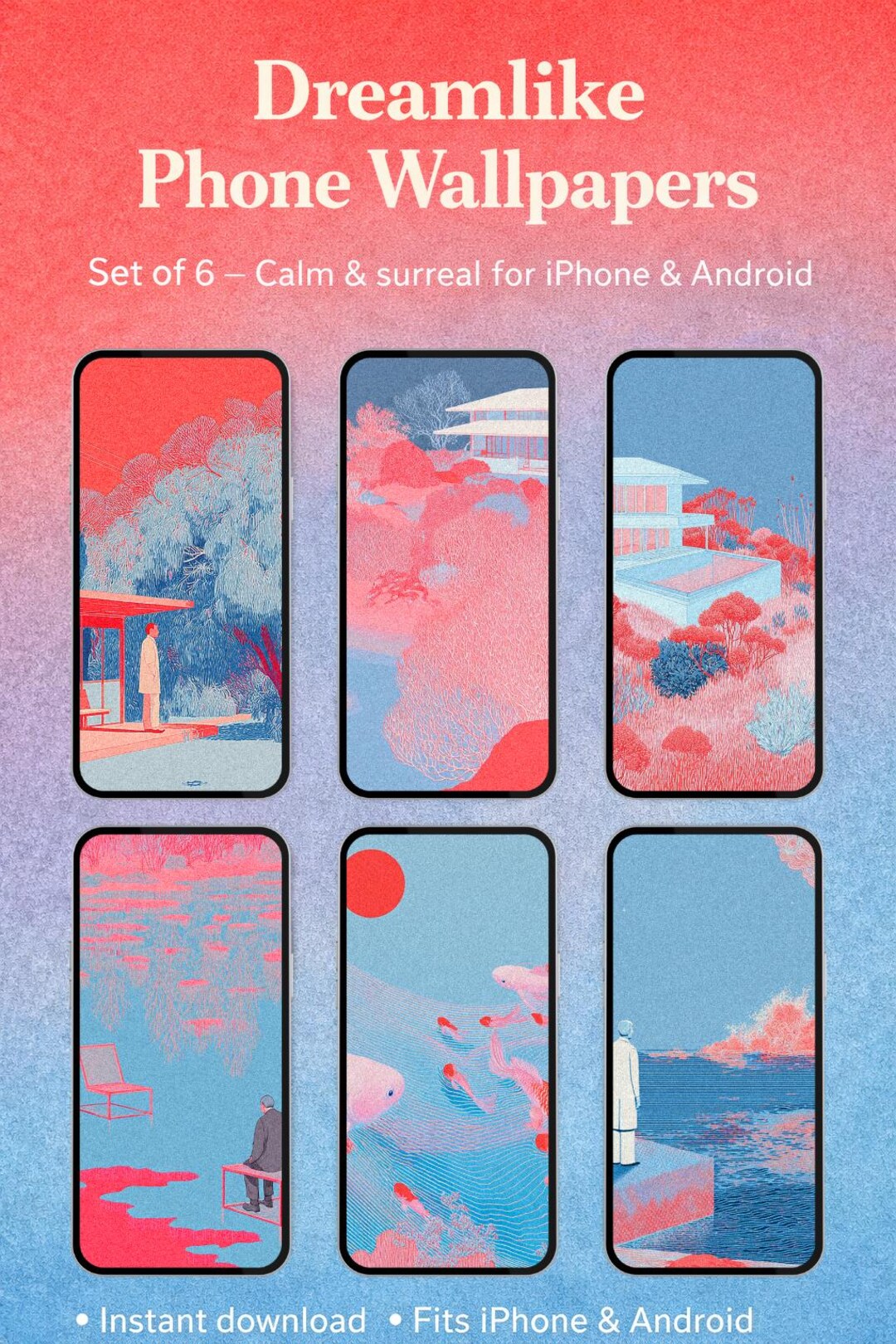Dreamy Phone Wallpapers Set of 8, Aesthetic iPhone Wallpapers, Surreal