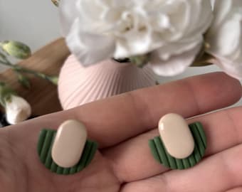 Green Art Deco Stud Earrings, Gatsby Vintage 1920s Polymer Clay, Roaring 20s Style, Hypoallergenic, Vintage Lover Birthday Gift