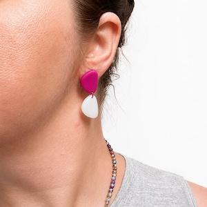 Fuchsia Frosted Abstract Dangle Earrings, Organic Drop Polymer Clay, Dopamine Style, Hypoallergenic, Bold Birthday Gift for Her image 2
