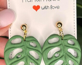 Begonia Maculata Leaf Dangle Earrings, Botanical Plant Polymer Clay, Urban Jungle Style, Hypoallergenic, Plant Lover Birthday Gift