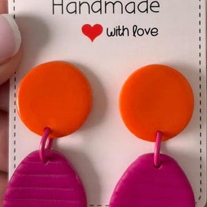 Pink Orange Geometric Dangle Earrings, Color Block Polymer Clay, Dopamine Dressing Style, Hypoallergenic, Fun Birthday Gift for Her image 6