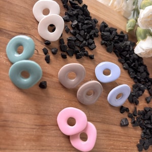 Blue Circle Hoop Stud Earrings, Cobalt Minimalist Polymer Clay, Modern Geometric Style, Hypoallergenic, Dainty Gift for Her