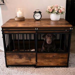 Wooden Dog Crate Furniture With Cushion, Heavy Duty Chew Resistant ... - Decorative Dog Crate With Cushion Seat