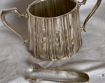 Edwardian silver-plated sugar bowl and tongs