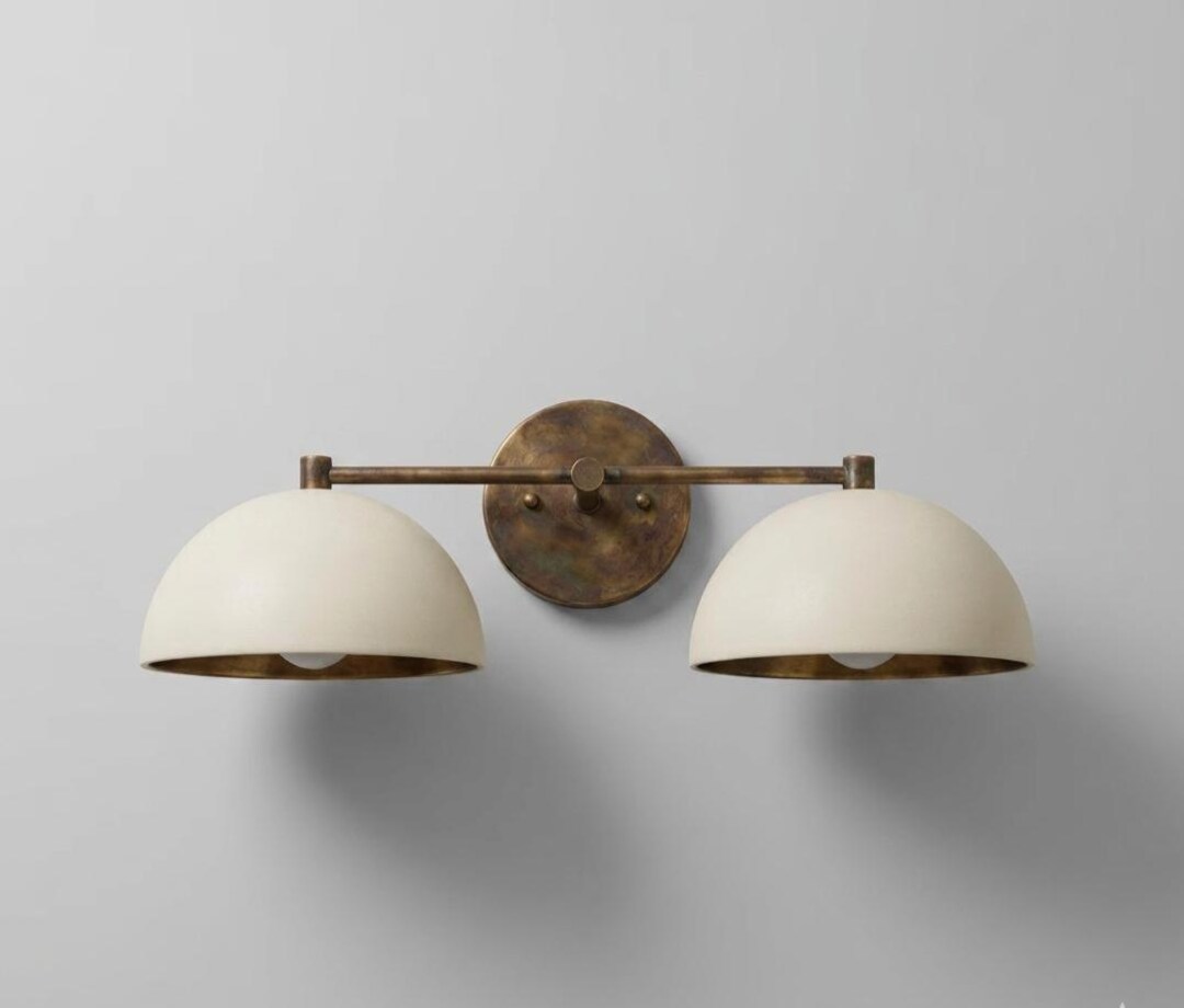 Mid Century Modern Double Brass Wall Sconce, 2 Light Bathroom Vanity ...