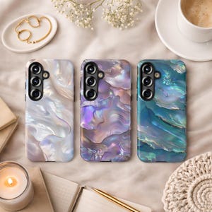 Abalone Purple Hologram Pearl Phone Case, Samsung Galaxy S25 S24 S23 S22 S21 S20 Ultra Plus FE, iPhone 17 Seashell Ocean Beach Colorful Case
