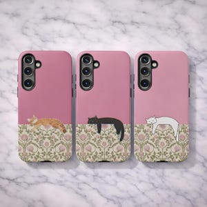 Lazy Cat Phone Case Flower Pattern Cover for iPhone 17Pro, 16, 15, 14, 13, 12, Samsung S25, S24, S23FE, S22, A16, A56, Pixel 10, 9, 8