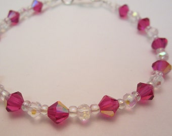 Pink Crystal Bracelet, Valentines Day Gift