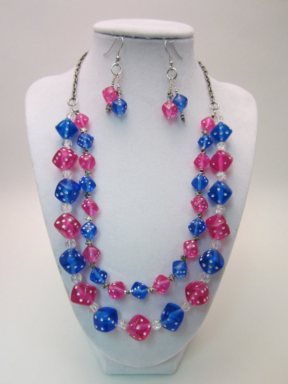 Pink and Blue Dice Jewelry Set with Silver Stars Gift Set Etsy